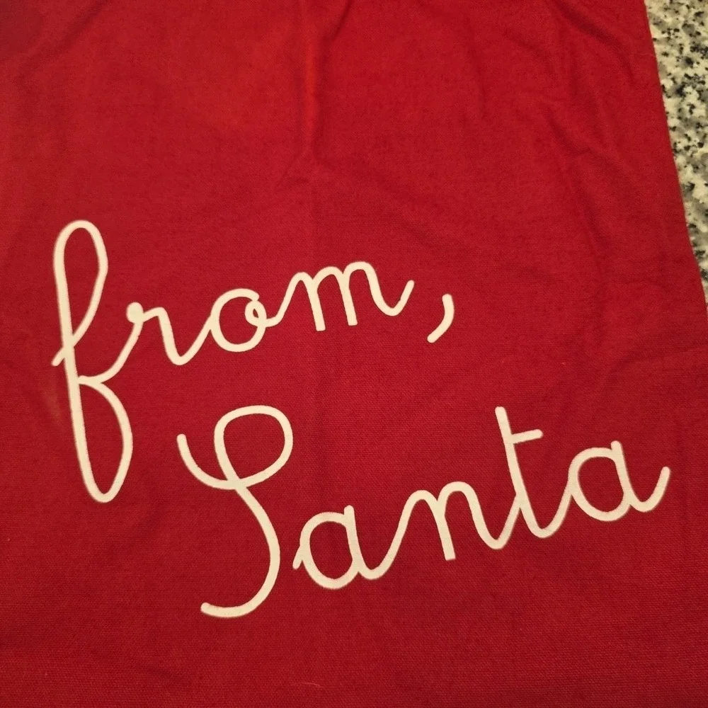 Christmas Santa Gift‎ Bag Red Drawstring White Pom-Poms 17x14  EXCELLENT